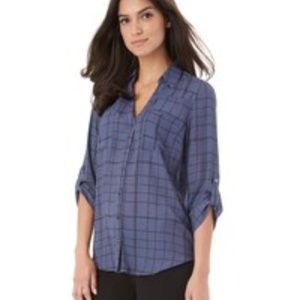 IZ Byer 3/4 sleeve roll-tab button collared top